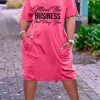 Dresses female | Plus Size Slogan Short Sleeve Pocket Dress