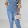 Jumpsuits & Rompers female | Casual Denim Contrasting Color Waist Jumpsuit