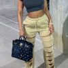 Bottoms female | Trendy High Waisted Ripped Lace-Up Straight Leg Pants Light Green