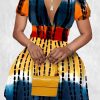 Dresses female | Plus Size Casual Tie-Dye Flounce Design Multicolor Mini Dress Red