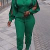 2-Pieces female | Fashion Street Shooting Solid Color Jacket Hollow Out Set Green