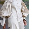 Dresses female | Fashion Single-Breasted Puff Sleeve Lapel Shirt Dress