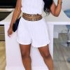 2-Pieces female | Casual Pleated Webbing Stitching Suspender Shorts Two-Piece Set