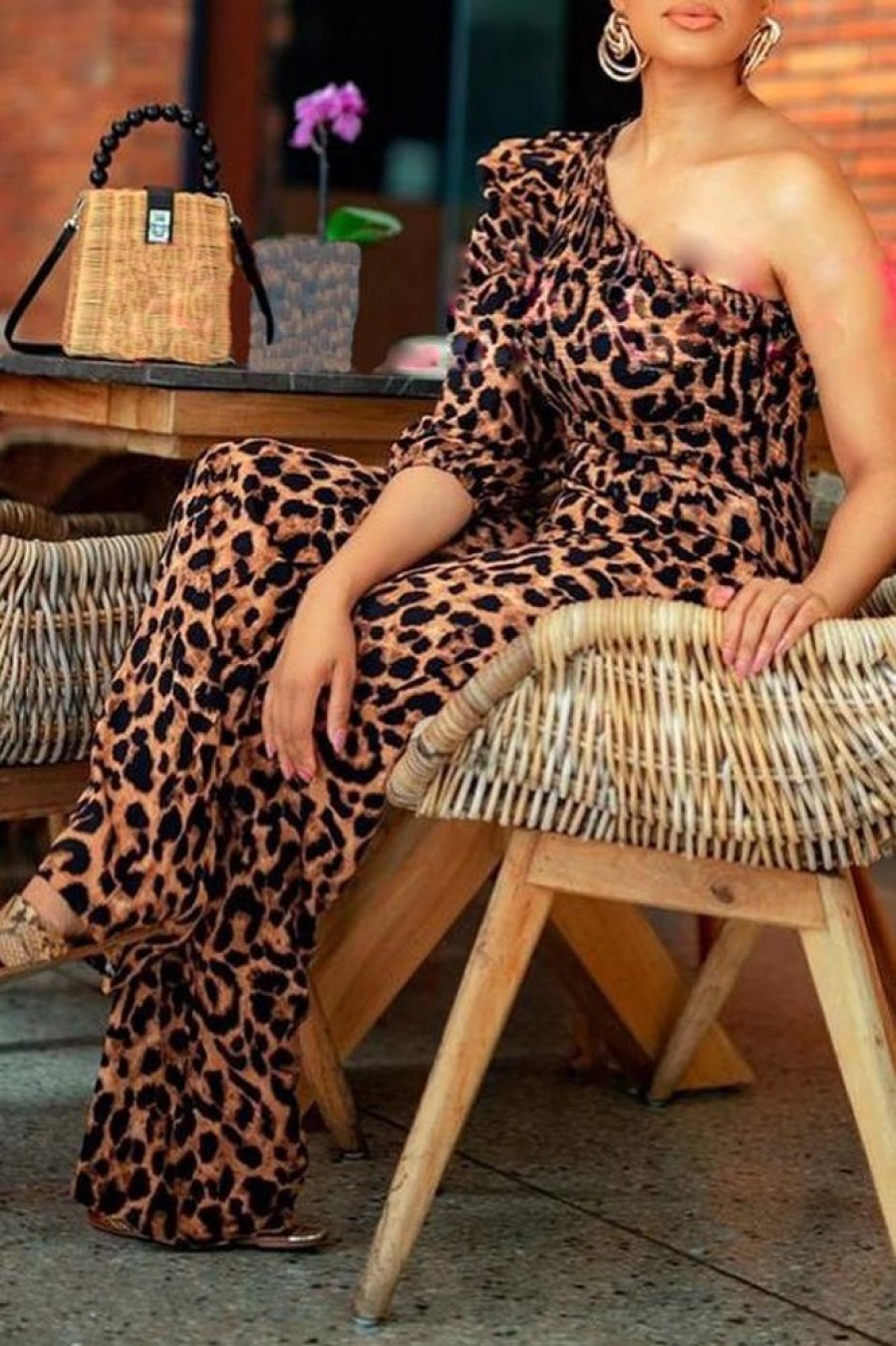 Jumpsuits & Rompers female | Sexy Asymmetrical One-Shoulder Jumpsuit Leopard Print