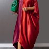 Dresses female | Chic Viscose V Neck Batwing Sleeve Irregular Plus Size Maxi Dress Red