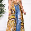 Tops & Outerwear female | Plus Size Irregular Slit Swing Knotted V-Neck Multicolor Print Camisole