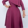 Dresses female | Fashion Round Neck Solid Color Temperament Swing Dress