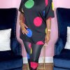 2-Pieces female | Colorful Dot Oblique Collar Two-Piece Set Black