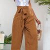 Bottoms female | Commuter High Waist Belt Colorful Wide Leg Pants Brown