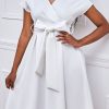 Dresses female | Fashion V-Neck Solid Color Waist Bow Tie Dress