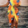 Dresses female | Tie Dye Irregular Skew Neck Dress