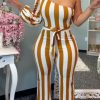 Jumpsuits & Rompers female | Fashion Off Shoulder Belt Flared Jumpsuit Yellow