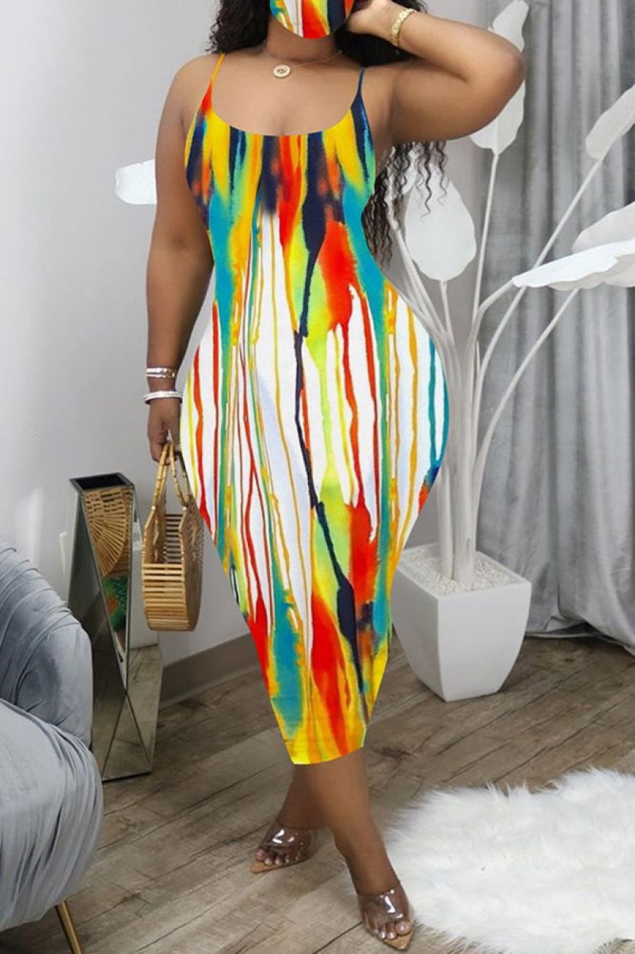 Dresses female | Sexy Color Print Suspender Backless Maxi Dress