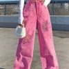 Bottoms female | Trendy Street Ripped Straight-Leg Jeans Pink