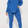 2-Pieces female | Casual Solid Color Sports Long-Sleeved Tops And Trousers Two-Piece Set Blue