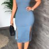 Dresses female | Feminine Sleeveless Side Slit Midi Dress