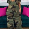 Jumpsuits & Rompers female | Plus Size Camo Short Sleeve Pocket Jumpsuit