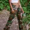 Bottoms female | Personalized Camouflage High Waist Pocket Straight Leg Pants Army Green