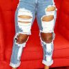 Bottoms female | Fashion Ripped Straight Leg Jeans Blue