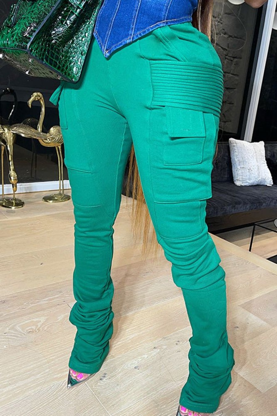 Bottoms female | Casual Slim Lace-Up Plain Sweatpants Green