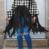 Tops & Outerwear female | Houndstooth Printed High Neck Tassel Plus Size Coat Multicolor