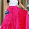 Bottoms female | Elegant Solid Color Elastic Waist Pleated Satin Long Skirt