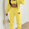 2-Pieces female | Casual Love Print Short Vest Hooded Jacket Elastic Waist Pants Three-Piece Suits