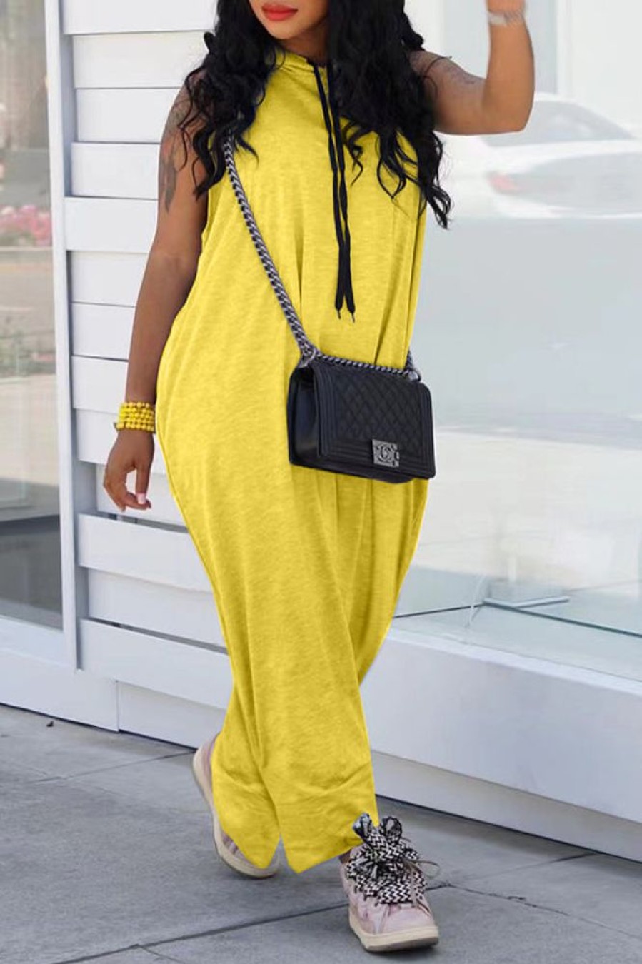 Jumpsuits & Rompers female | Casual Hooded Drawstring Sleeveless Baggy Jumpsuit