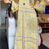 Dresses female | Luxe Button Front Lantern Sleeve Satin Plus Size Maxi Dress Yellow