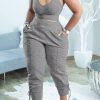 2-Pieces female | Sporty Solid Color Slim Fit Vest Lace Up Sweatpants Set