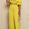 2-Pieces female | Fashion Solid Color Ruffled Off Shoulder Loose Casual Suit