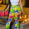 Bottoms female | Fashion Colorful Tie Dye High Waist Flared Pants Green