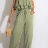 Jumpsuits & Rompers female | Strapless Ruffled Tie Waist Cotton Blend Jumpsuit