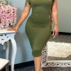 Dresses female | Temperament Solid Color Slim Sleeveless Midi Dress Green