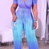 Jumpsuits & Rompers female | Gradient Ruffle Sleeve Tie Waist Jumpsuit Blue