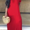 Dresses female | Basic Solid Color V Neck Short Sleeved Maxi Dress