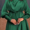 Dresses female | Temperament Pleated Long Sleeve Solid Color Satin Mini Dress