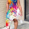 Dresses female | Casual Fashion Ink-Splash Printing Suspender Dress White