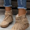 Accessories female | Casual Warm Solid Color Side Zipper Low-Cut Tassel Flat Ankle Boots