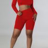 2-Pieces female | Solid Color Cutout Sports Shorts Three-Piece Set