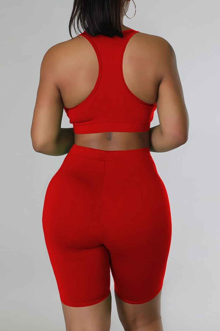 2-Pieces female | Solid Color Cutout Sports Shorts Three-Piece Set