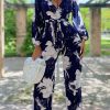 Jumpsuits & Rompers female | Fashion V Neck Low Cut Casual High Waist Wide Leg Jumpsuit Blue