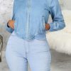 Tops & Outerwear female | Casual Solid Color Long Sleeve Zip Denim Baseball Jacket