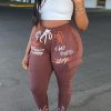 Bottoms female | Fashion Printed Drawstring Lace-Up Workwear Casual Pants Red