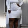 2-Pieces female | Temperament Solid Color Dress Cardigan Plus Size Two Piece Suits White