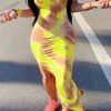 Dresses female | Summer Tie Dye U Collar Split Maxi Dress