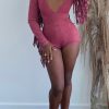 Jumpsuits & Rompers female | F Ion Deep V Neck Long Sleeve Tassels Slim Rompers