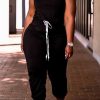 Jumpsuits & Rompers female | Casual Solid Sleeveless Drawstring Jumpsuit