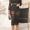 Dresses female | Retro Solid Color Gauze Three Piece Midi Dress Black