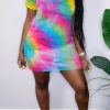 Dresses female | Casual Colorful Tie Dye V Neck Mini Dress